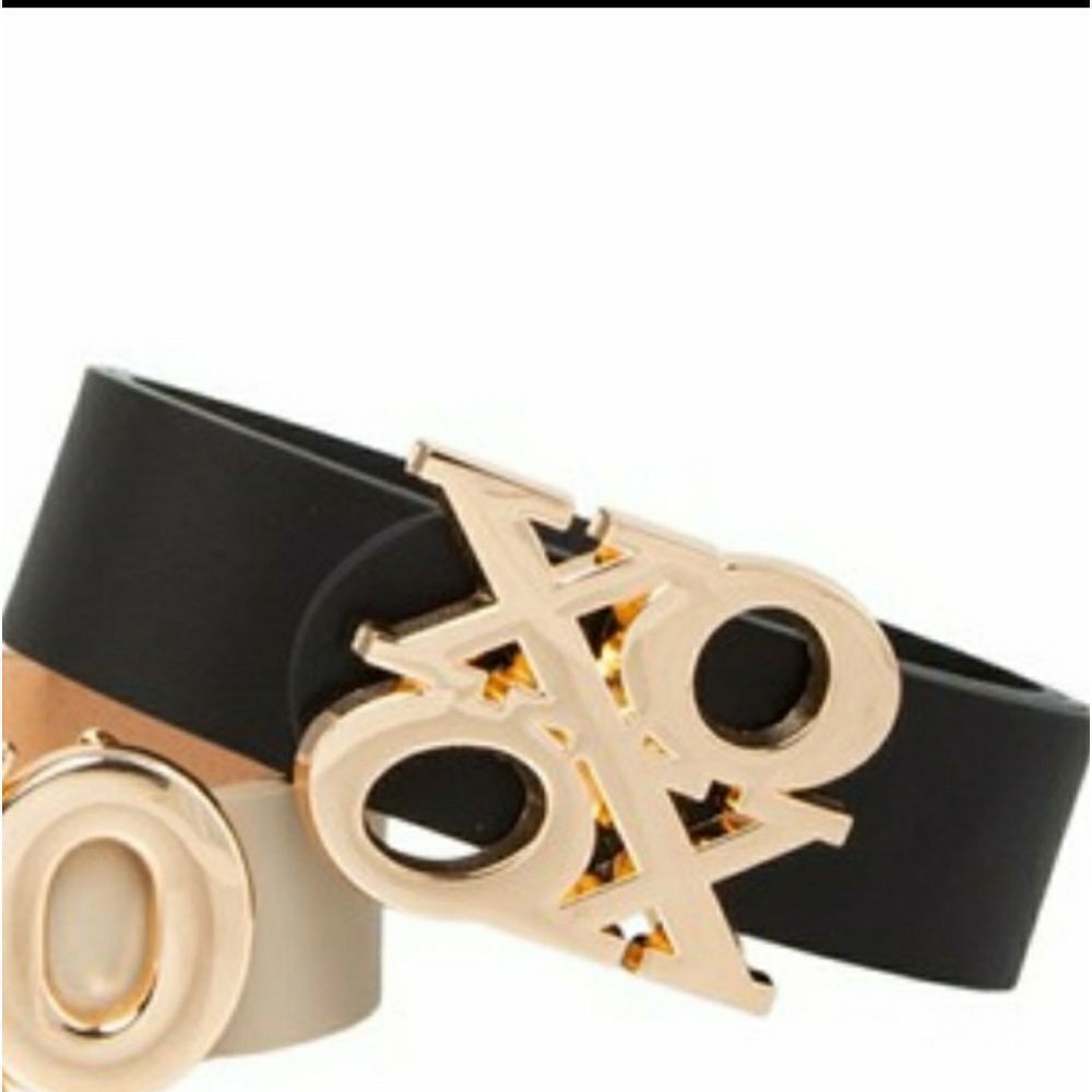 MIZ Stacked W Love XOXO Gold Buckle Black Faux Vegan Leather Belt